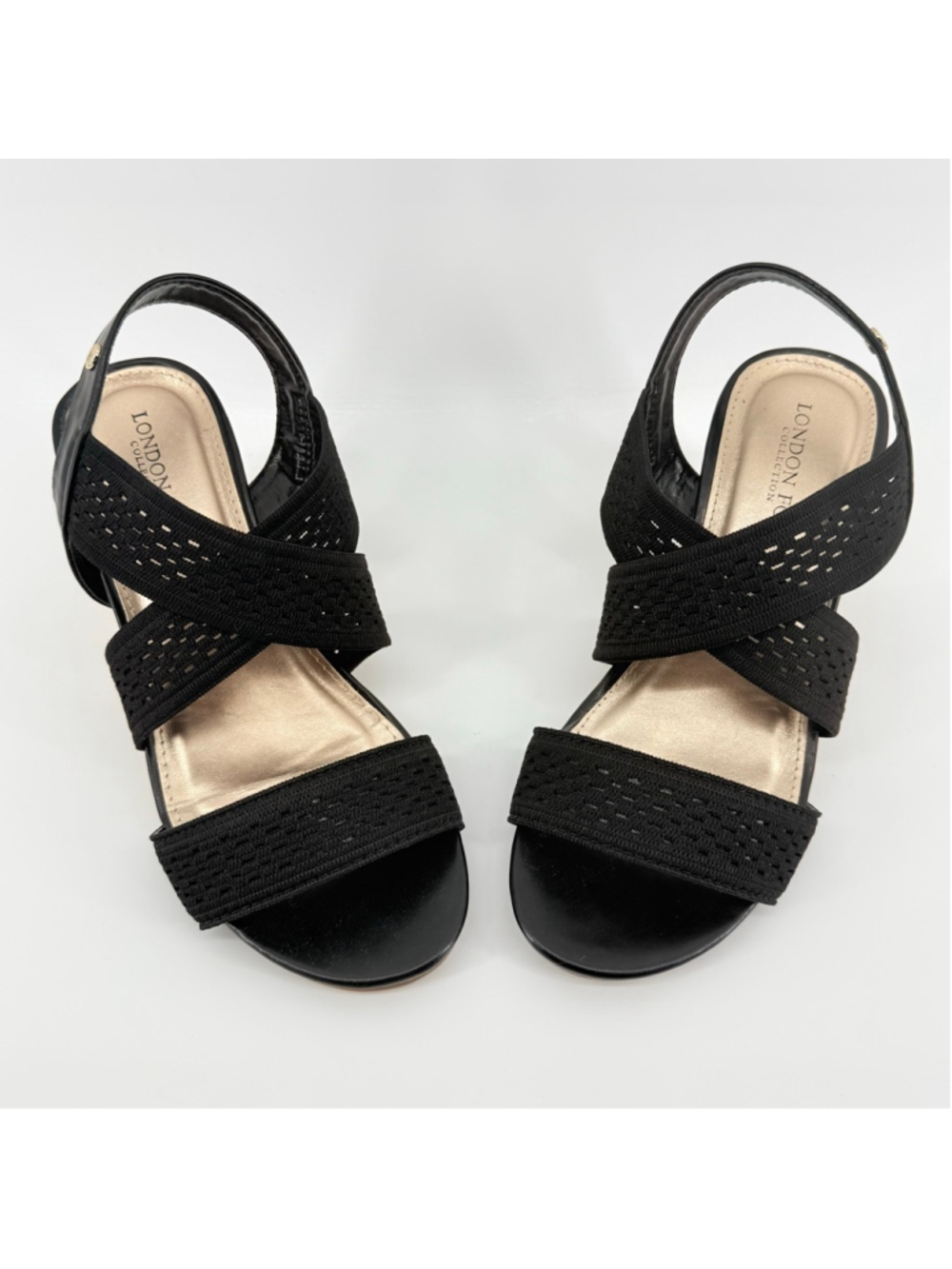 Women's London Fog Black Wedge Woven Textile Sandals Heel Size 7.5 - Picture 3 of 13